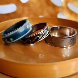 Lot 3 vintage unisex bands 8 carved bamboo  8.5 Y2K waves 11 steel piercedhearts